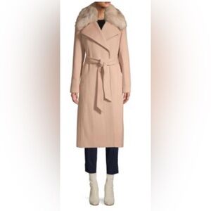 Karl Lagerfeld Tan Belted Coat with Fur Collar